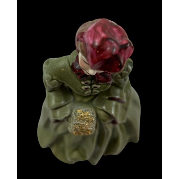 Vintage MCM Florence Pasadena Ceramics Delia Figure In Green Dress w/ Bouquet 8" - Picture 8 of 12